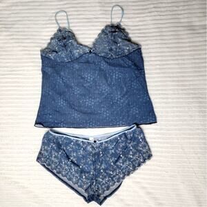 Romantic Delicate Blue Lace Lingerie Set XL – Camisole & Shorts Sleepwear